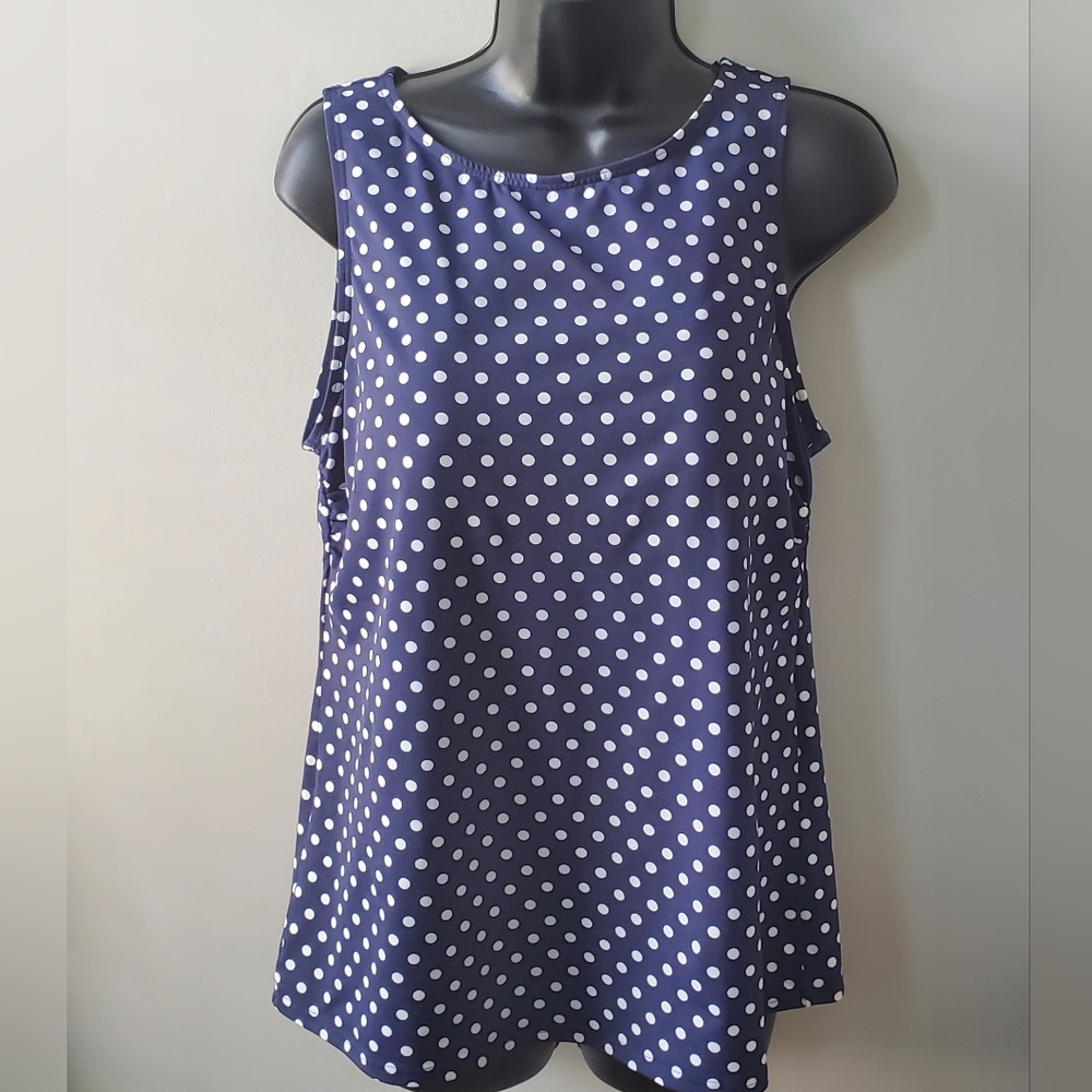 LANDS END Womens Polka Dot Swim Top With Built In Support Bra